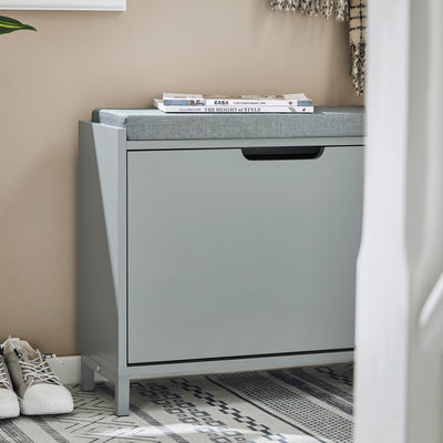 SoBuy FSR151-K-HG Banchetă pentru Pantofi cu Pernă Căptușită și 1 Clapetă, Subțire 24cm pentru Intrare – 60x24x52 cm, Gri