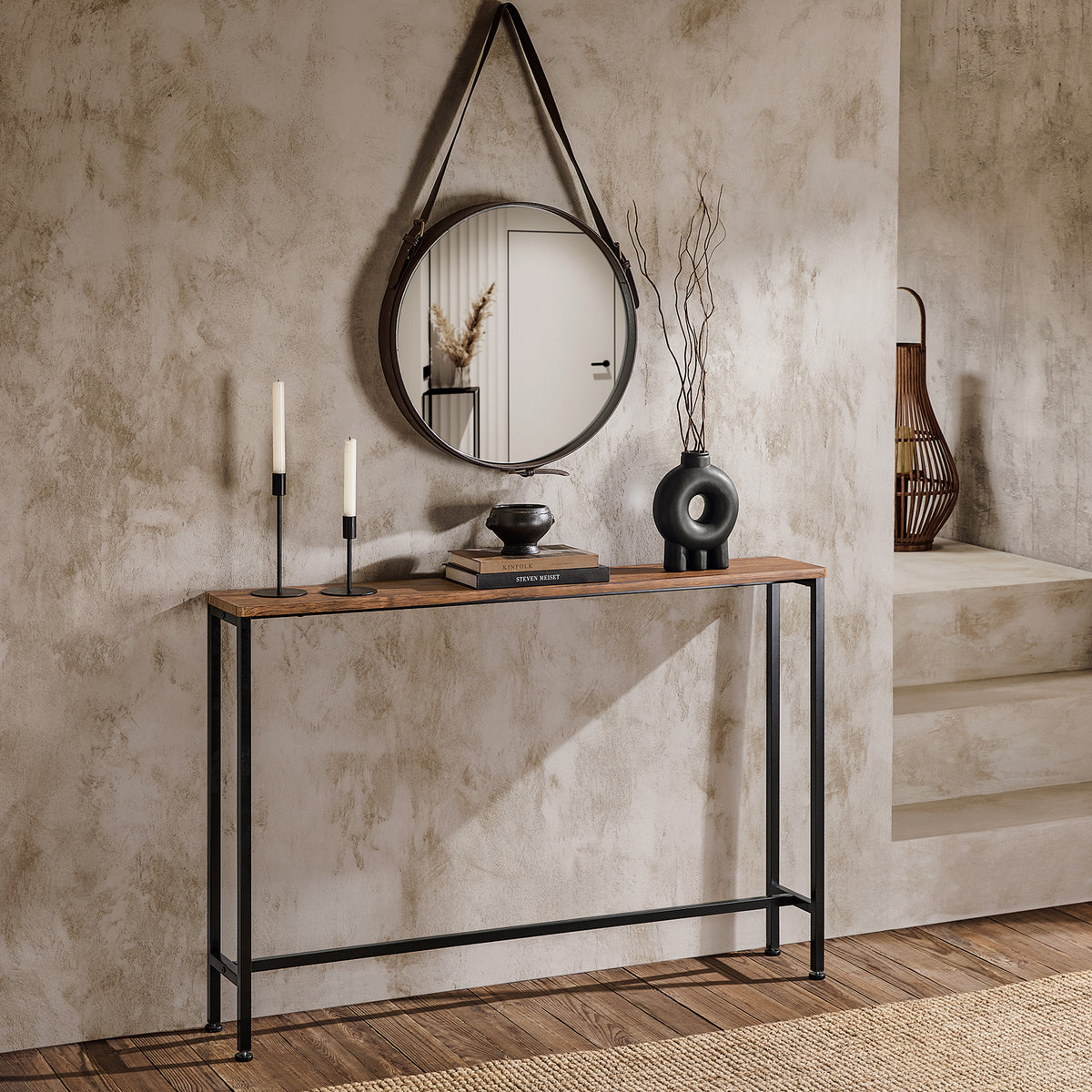 SoBuy FSB19-XL-N Consolă de hol, Mobilier de intrare, Etajeră în spatele canapelei – Structură metalică robustă, Design modern ultra-subțire – Ideal pentru living, dormitor, hol 120x20x80cm