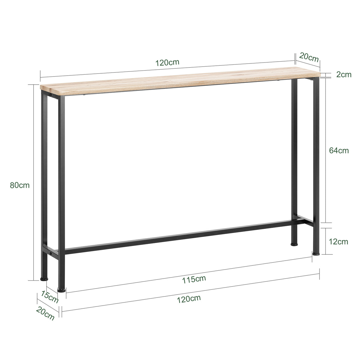 SoBuy FSB19-XL-Z Console Ultra Fine 20 cm – 120×20×80 cm, Charge 50 kg, Métal Noir et Plateau Bois