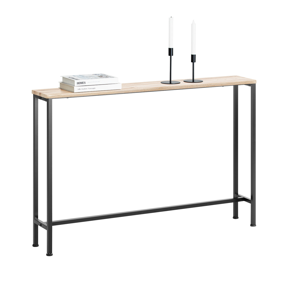 SoBuy FSB19-XL-Z Console Ultra Fine 20 cm – 120×20×80 cm, Charge 50 kg, Métal Noir et Plateau Bois