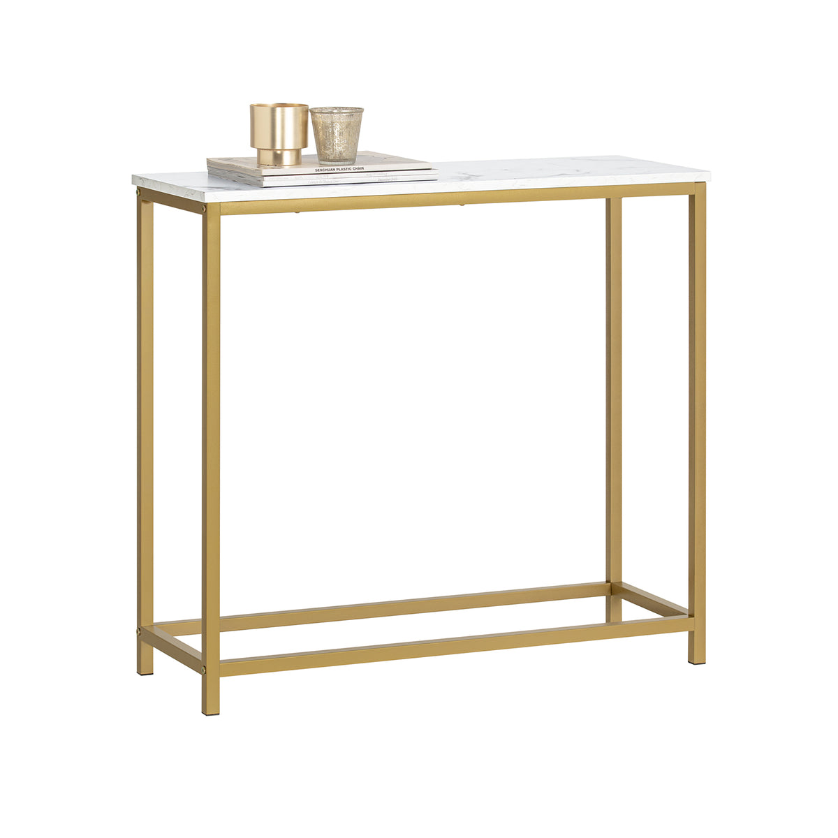 SoBuy FSB29-G Table Console Table d'Appoint Bout de Canapé Table d’Entrée Effet Marbre Cadre et 4 Pieds en Fer Haute Qualité 