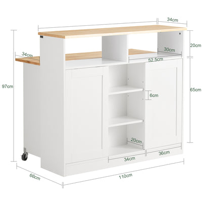 SoBuy FSB36-WN Bufet de Depozitare cu Uși Glisante și Blat Extensibil, Dulap de Bucătărie, Mobilier Multifuncțional 110×66×97 cm