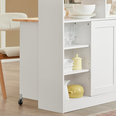 SoBuy FSB36-WN Bufet de Depozitare cu Uși Glisante și Blat Extensibil, Dulap de Bucătărie, Mobilier Multifuncțional 110×66×97 cm