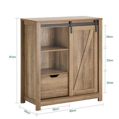 SoBuy FSB59-BR Bufet, Comodă de Depozitare cu Ușă Glisantă Tip Hambar, Comodă Multifuncțională pentru Hol, Sufragerie, Bucătărie – 80x35x92 cm, Maro