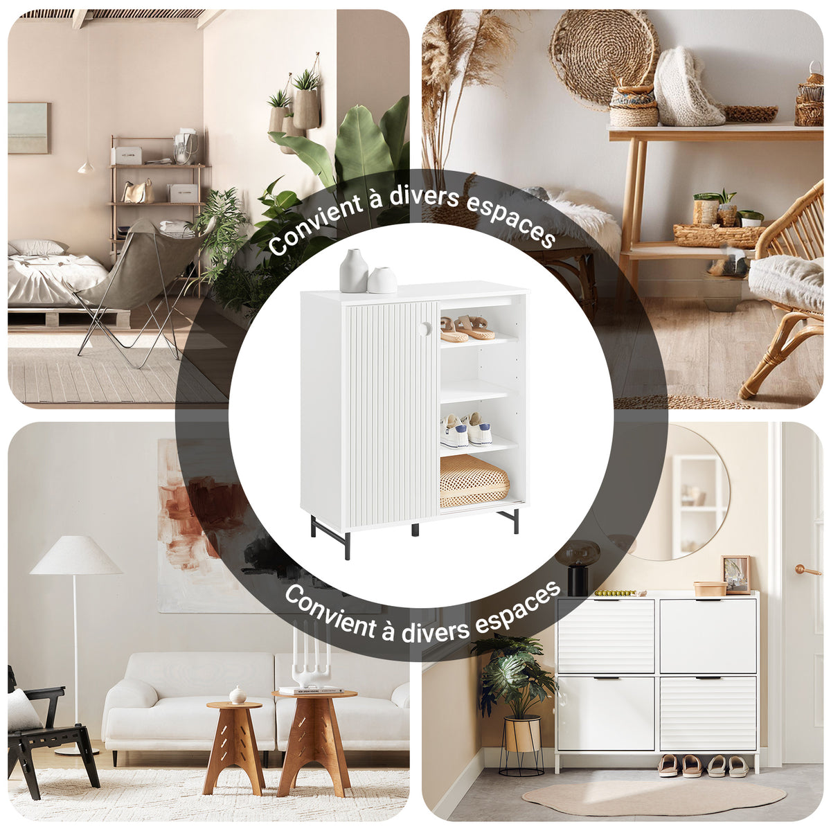 SoBuy FSB62-W Meuble d’Entrée avec Rangement Chaussures Intégré – 2 Portes Coulissantes – Entrée Organisée – 70x37x87 cm Blanc