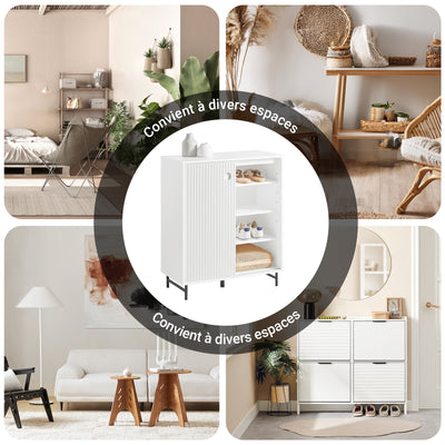 SoBuy FSB62-W Meuble d’Entrée avec Rangement Chaussures Intégré – 2 Portes Coulissantes – Entrée Organisée – 70x37x87 cm Blanc