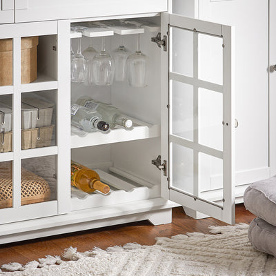 SoBuy FSB77-W Bufet Jos, Comodă Dulap de Depozitare, Dulap de Bucătărie, Mobilier de Depozitare pentru Bucătărie Sufragerie Living Intrare cu 3 Uși din Sticlă, 2 Sertare, 119 x 40 x 90 cm, Alb