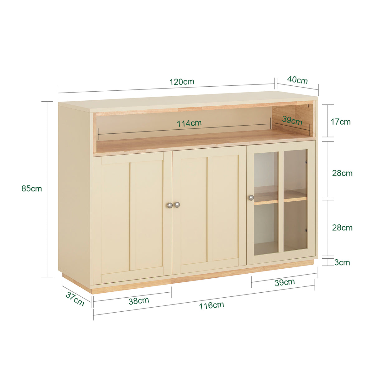 SoBuy FSB80-MI Comodă Bufet Dulap de Bucătărie Dulap de Depozitare Mobilier de Bucătărie Multi-depozitare cu 3 Uși Mobilier de Intrare Mobilier Lateral
