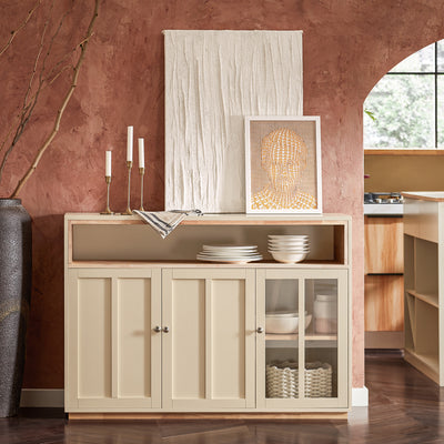 SoBuy FSB80-MI Comodă Bufet Dulap de Bucătărie Dulap de Depozitare Mobilier de Bucătărie Multi-depozitare cu 3 Uși Mobilier de Intrare Mobilier Lateral