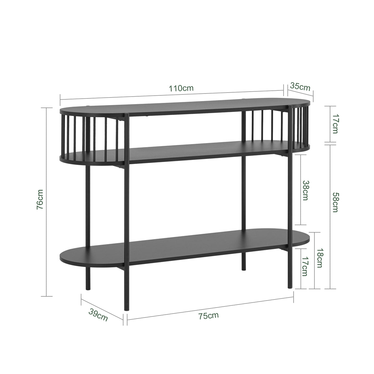 SoBuy FSB90-SCH Consolă de Intrare, Consolă cu Spațiu de Depozitare, Mobilier Multifuncțional pentru Hol, Design Industrial Modern pentru Intrare, Living sau Birou, Mobilier Negru L110cm x l39cm x H76cm
