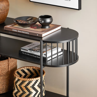 SoBuy FSB90-SCH Consolă de Intrare, Consolă cu Spațiu de Depozitare, Mobilier Multifuncțional pentru Hol, Design Industrial Modern pentru Intrare, Living sau Birou, Mobilier Negru L110cm x l39cm x H76cm