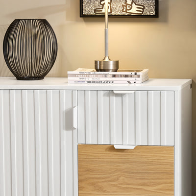 SoBuy FSB91-WN Bufet, Dulap de Depozitare cu 3 Sertare și 1 Ușă, Picioare Metalice, Comodă Multifuncțională pentru Hol, Living – 75x35x76 cm, Alb și Natur