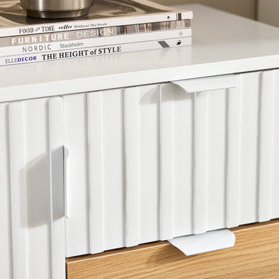 SoBuy FSB91-WN Bufet, Dulap de Depozitare cu 3 Sertare și 1 Ușă, Picioare Metalice, Comodă Multifuncțională pentru Hol, Living – 75x35x76 cm, Alb și Natur
