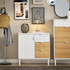 SoBuy FSB91-WN Bufet, Dulap de Depozitare cu 3 Sertare și 1 Ușă, Picioare Metalice, Comodă Multifuncțională pentru Hol, Living – 75x35x76 cm, Alb și Natur
