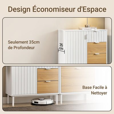 SoBuy FSB91-WN Bufet, Dulap de Depozitare cu 3 Sertare și 1 Ușă, Picioare Metalice, Comodă Multifuncțională pentru Hol, Living – 75x35x76 cm, Alb și Natur