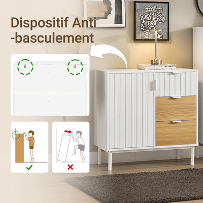 SoBuy FSB91-WN Bufet, Dulap de Depozitare cu 3 Sertare și 1 Ușă, Picioare Metalice, Comodă Multifuncțională pentru Hol, Living – 75x35x76 cm, Alb și Natur