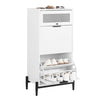 SoBuy FSB95-W Dulap de pantofi cu 2 compartimente rabatabile și 1 ușă din sticlă, Mobilier de intrare Design – 59x40x115 cm, Alb
