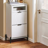SoBuy FSB95-W Dulap de pantofi cu 2 compartimente rabatabile și 1 ușă din sticlă, Mobilier de intrare Design – 59x40x115 cm, Alb