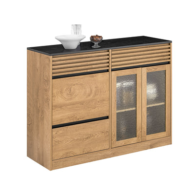 SoBuy FSB99-N Buffet Bas Multifonction avec 3 Portes et 3 Tiroirs, Meuble Rangement pour Cuisine, Salle à Manger ou Entrée, N