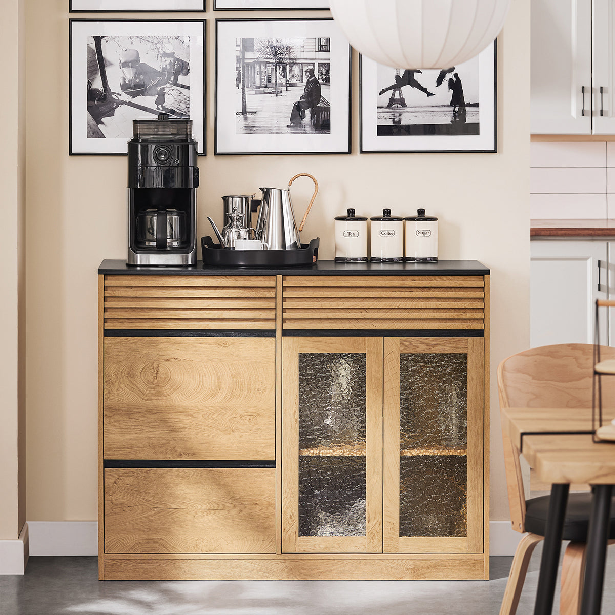 SoBuy FSB99-N Bufet Multifuncțional Jos cu 3 Uși și 3 Sertare, Mobilier de Depozitare pentru Bucătărie, Sufragerie sau Hol, Natural 112×40×89 cm