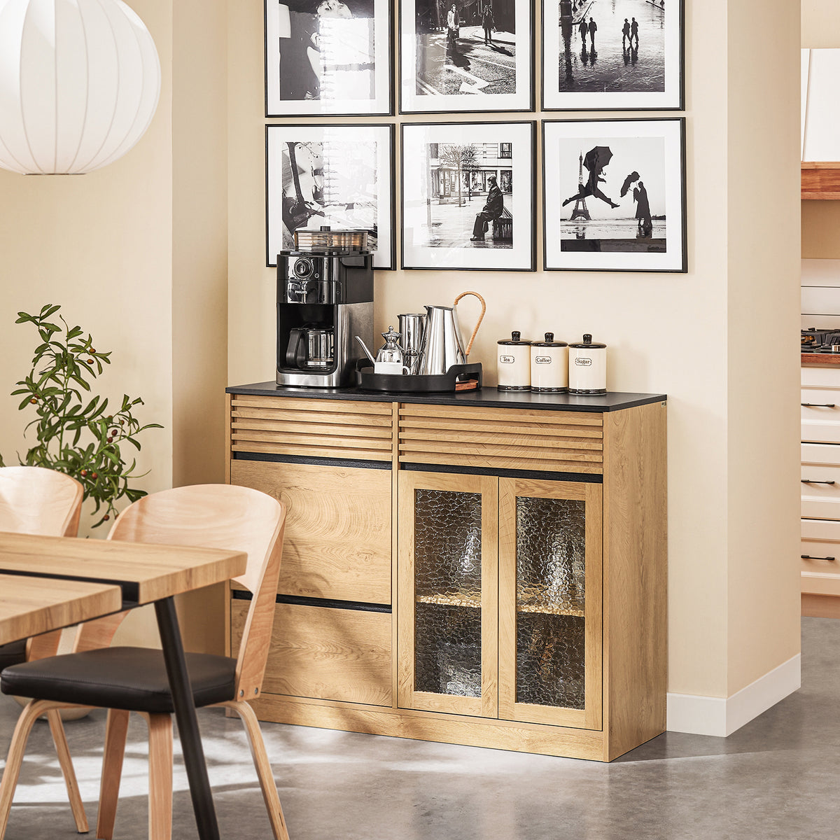SoBuy FSB99-N Buffet Bas Multifonction avec 3 Portes et 3 Tiroirs, Meuble Rangement pour Cuisine, Salle à Manger ou Entrée, Naturel 112×40×89 cm