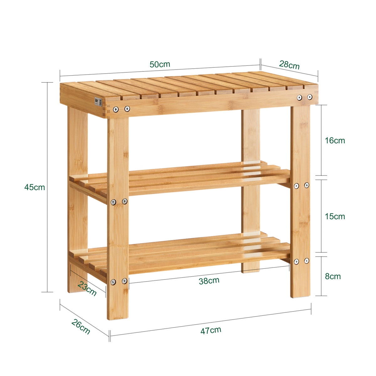 SoBuy FSR02-K-N Banc pentru Pantofi din Bambus cu Șezut și Raft de Depozitare pentru Intrare – 50x29x45 cm, Natural