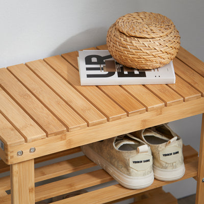 SoBuy FSR02-K-N Banc pentru Pantofi din Bambus cu Șezut și Raft de Depozitare pentru Intrare – 50x29x45 cm, Natural
