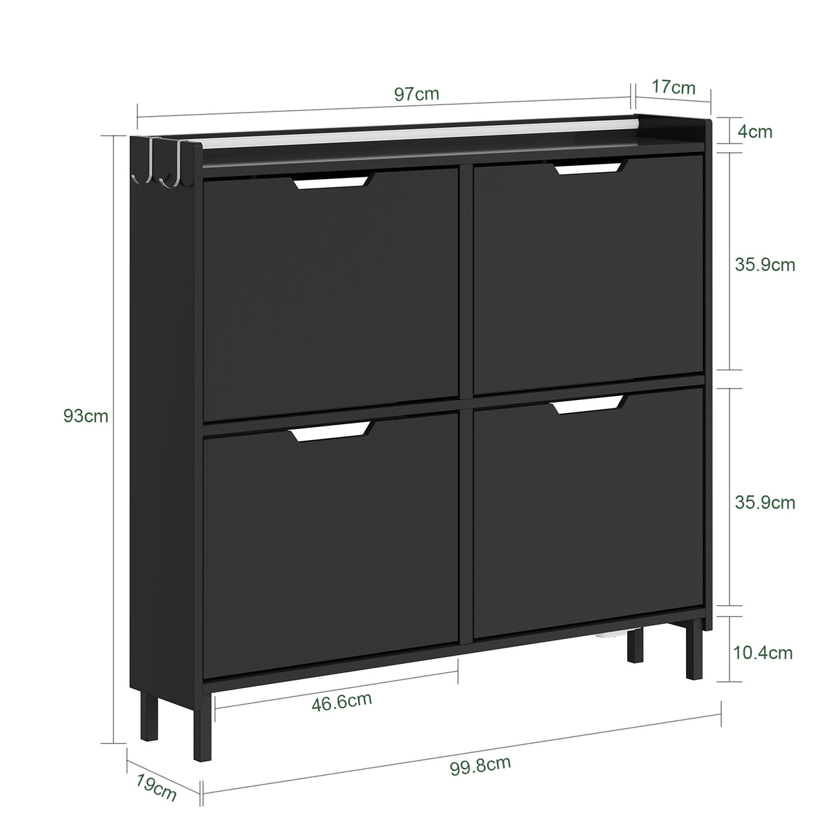 SoBuy FSR100-E-SCH Meuble à Chaussures Ultra-Slim 19 cm avec LED – 4 Abattants, 8-12 Paires – Noir
