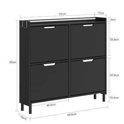 SoBuy FSR100-E-SCH Meuble à Chaussures Ultra-Slim 19 cm avec LED – 4 Abattants, 8-12 Paires – Noir