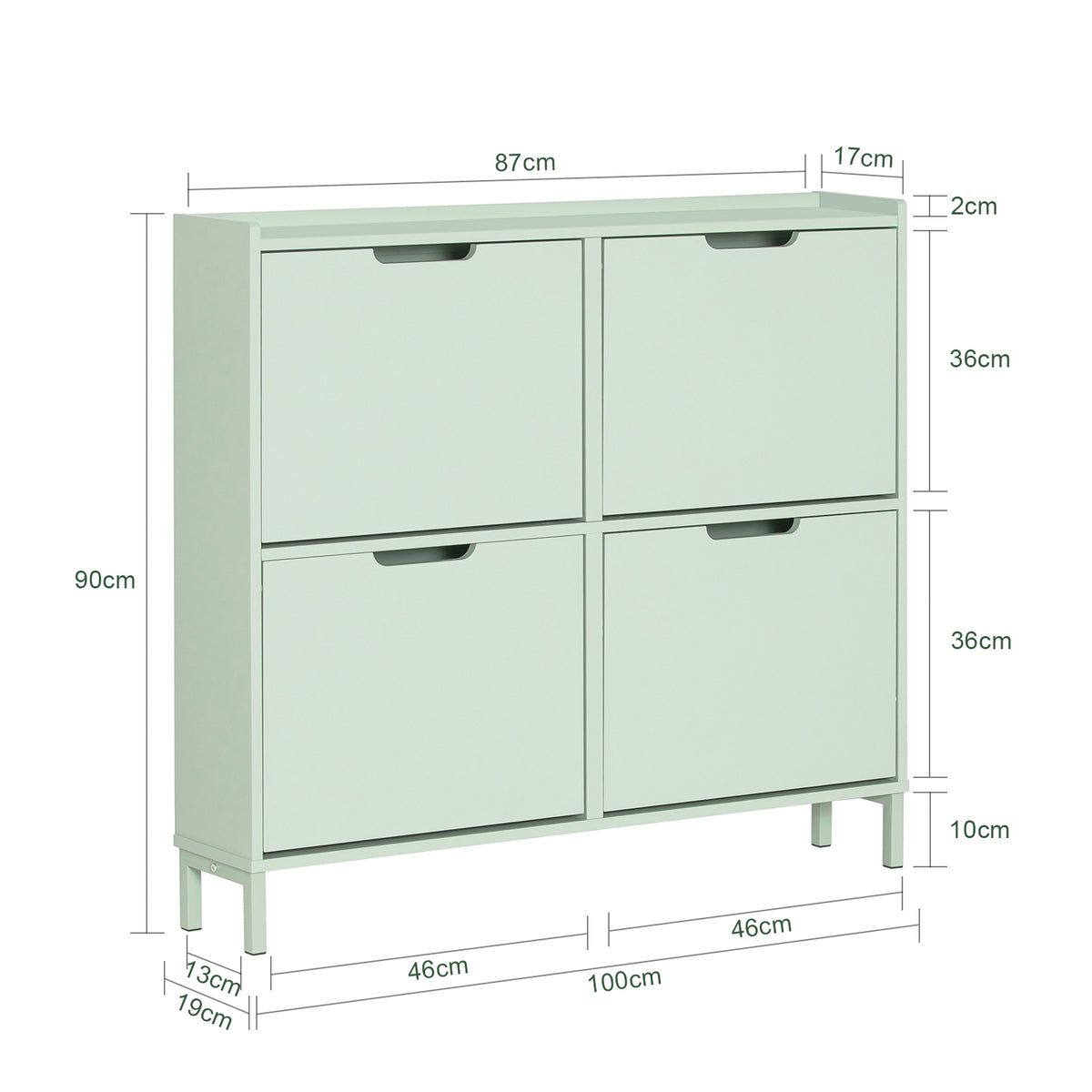 SoBuy FSR100-GR Dulap de pantofi ultra-subțire 19cm – 4 Compartimente rabatabile, 8-12 Perechi, Anti-răsturnare, 60kg – Verde Salvie