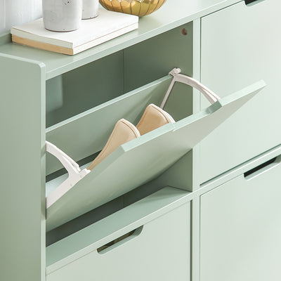 SoBuy FSR100-GR Dulap de pantofi ultra-subțire 19cm – 4 Compartimente rabatabile, 8-12 Perechi, Anti-răsturnare, 60kg – Verde Salvie