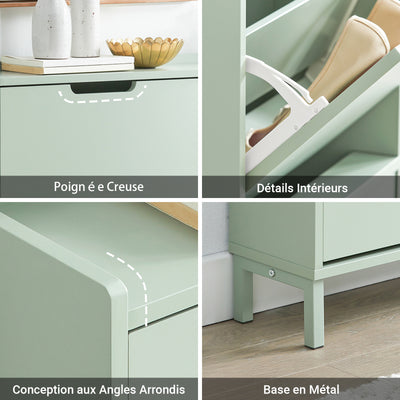 SoBuy FSR100-GR Dulap de pantofi ultra-subțire 19cm – 4 Compartimente rabatabile, 8-12 Perechi, Anti-răsturnare, 60kg – Verde Salvie