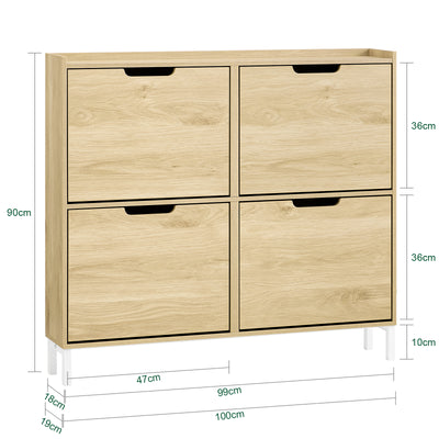 SoBuy FSR100-N Dulap de Pantofi Ultra-Slim 19 cm – Economie de Spațiu pentru Hol Îngust – 100x19x91 cm Natur