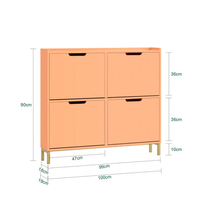 SoBuy FSR100-RS Dulap pentru Pantofi cu 4 Uși Rabatabile – Design Modern pentru Hol – 100x19x91 cm Roz