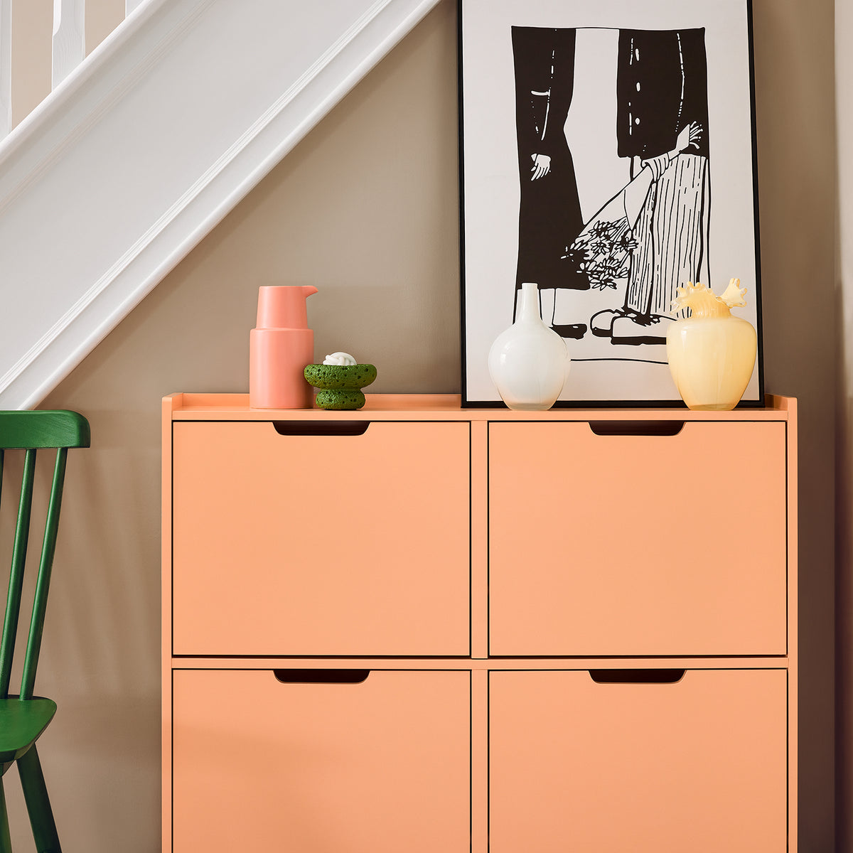 SoBuy FSR100-RS Dulap pentru Pantofi cu 4 Uși Rabatabile – Design Modern pentru Hol – 100x19x91 cm Roz