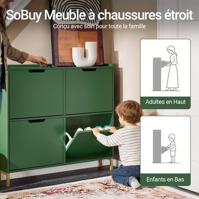 SoBuy FSR100-SY Dulap Pantofar Ultra-Slim 19cm – Economisește Spațiu pentru Hol Îngust – Verde Salvie