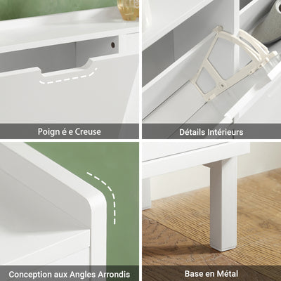SoBuy FSR100-W Dulap de Pantofi Ultra-Subțire 19cm – 4 Uși Rabatabile, 12-20 Perechi, Anti-Răsturnare, 60kg – Alb