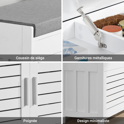 SoBuy FSR102-W Banc pentru Pantofi cu Pernă Căptușită, Ladă și 2 Uși de Depozitare pentru Hol – 90x33x50 cm, Alb