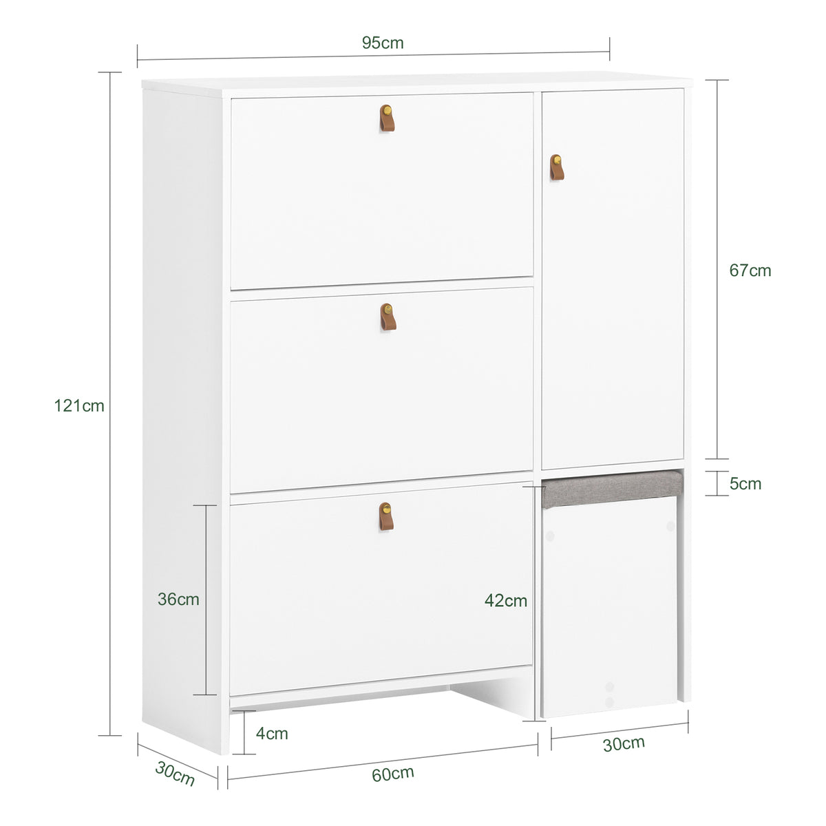 SoBuy FSR107-W Dulap de Pantofi cu Taburet, 1 Ușă și 3 Sertare Rabataile, Mobilier de Intrare – 95x30x121 cm, Alb