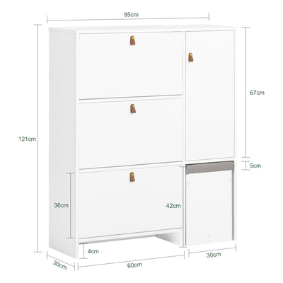 SoBuy FSR107-W Dulap de Pantofi cu Taburet, 1 Ușă și 3 Sertare Rabataile, Mobilier de Intrare – 95x30x121 cm, Alb