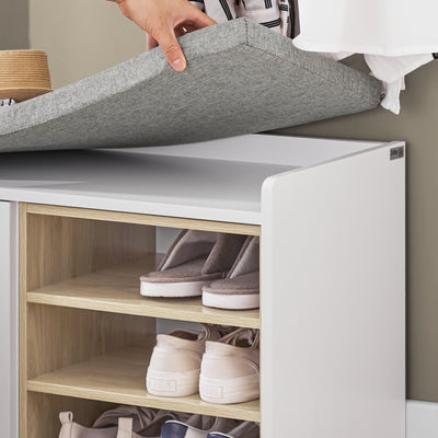 SoBuy FSR109-WN Banc pentru Pantofi cu Pernă Căptușită și Raft Detașabil pentru Hol Intrare – 80x35x45 cm, Alb și Natur