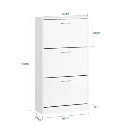 SoBuy FSR110-W Meuble d'Entrée avec 3 Abattants + Placard Rangement Chaussures - Meuble à Chaussures pour Couloir, Studio ou Appartement - Blanc 71x24x111cm