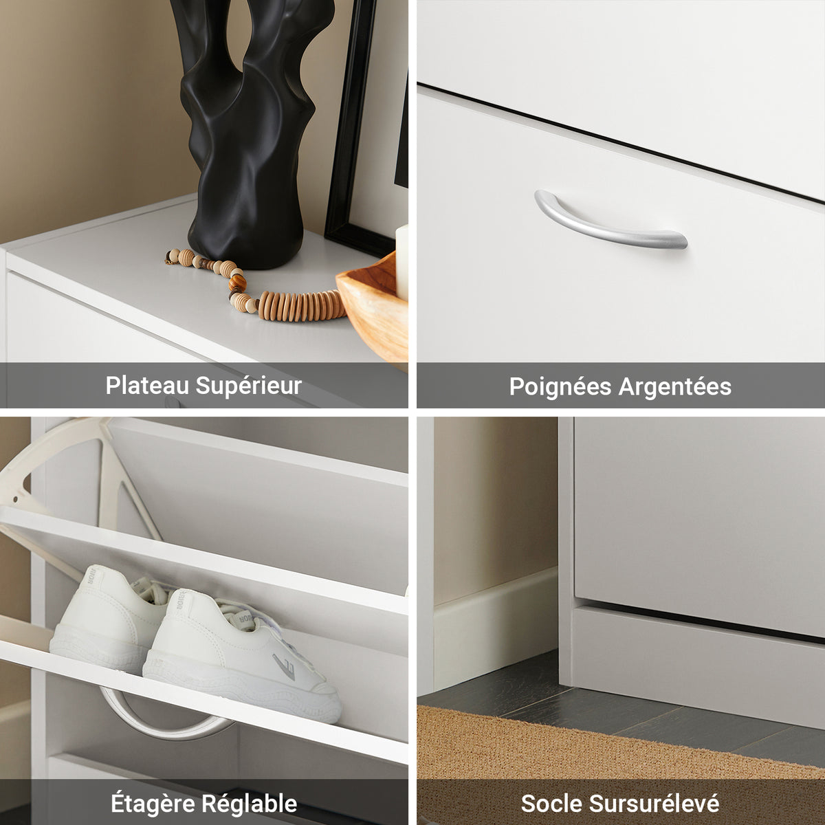 SoBuy FSR110-W Meuble d'Entrée avec 3 Abattants + Placard Rangement Chaussures - Meuble à Chaussures pour Couloir, Studio ou Appartement - Blanc 71x24x111cm