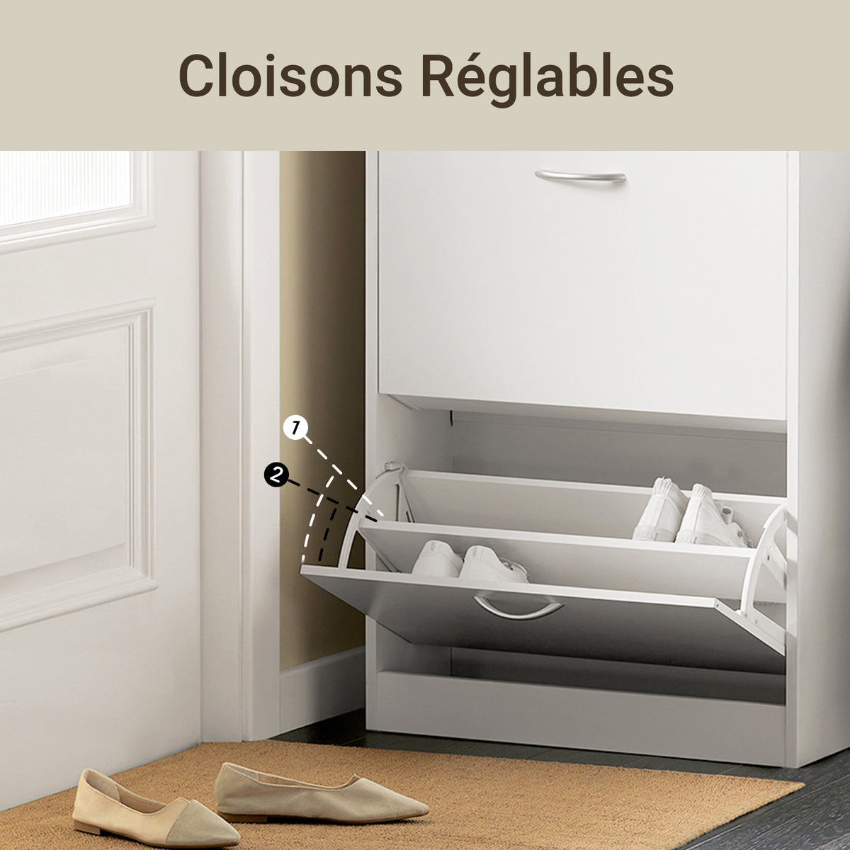 SoBuy FSR110-W Meuble d'Entrée avec 3 Abattants + Placard Rangement Chaussures - Meuble à Chaussures pour Couloir, Studio ou Appartement - Blanc 71x24x111cm