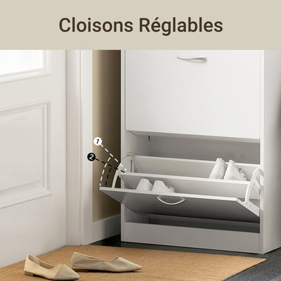 SoBuy FSR110-W Meuble d'Entrée avec 3 Abattants + Placard Rangement Chaussures - Meuble à Chaussures pour Couloir, Studio ou Appartement - Blanc 71x24x111cm