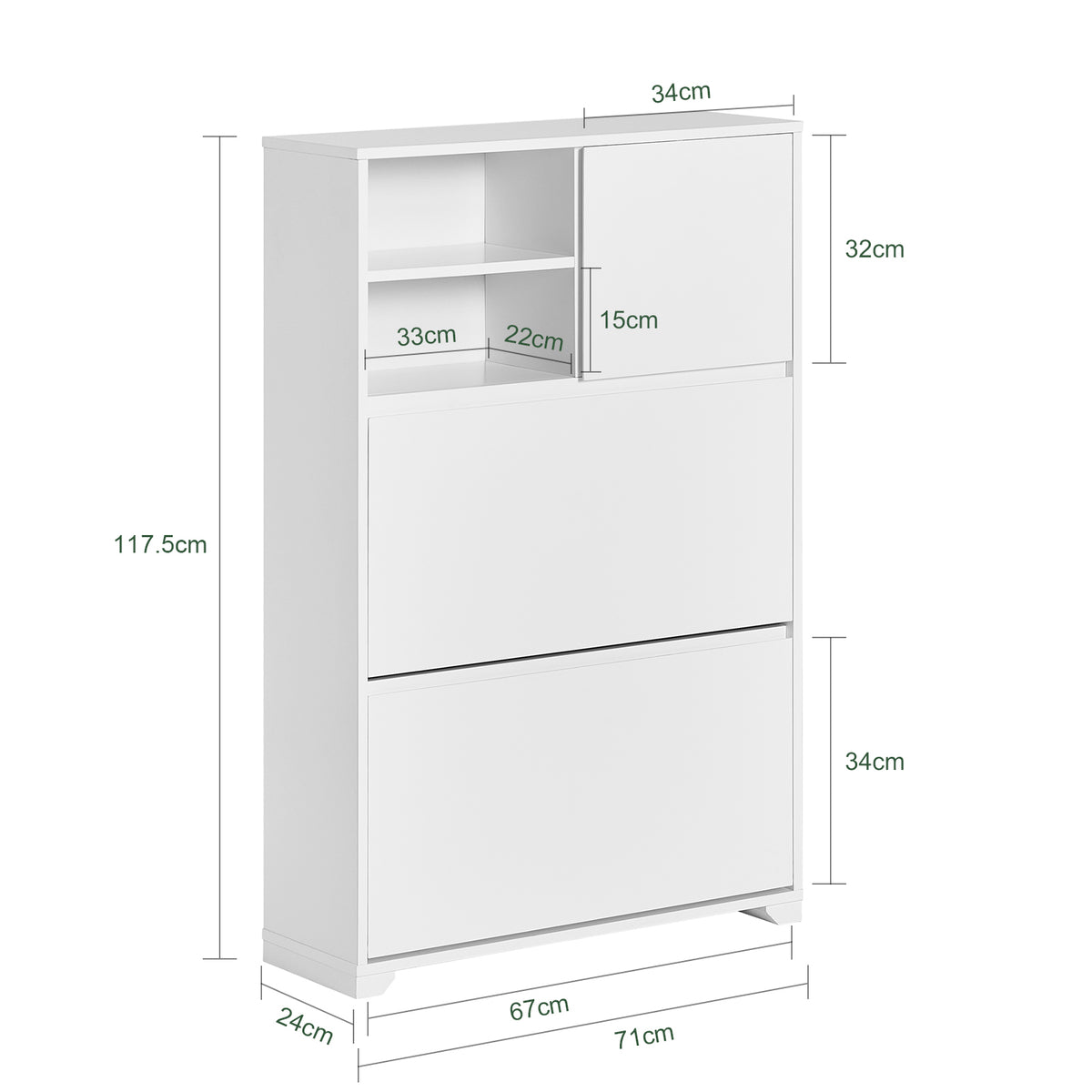 SoBuy FSR111-W Armoire à Chaussures 2 Abattants, 2 Compartiments Ouverts et 1 Porte pour Entrée Couloir, Blanc