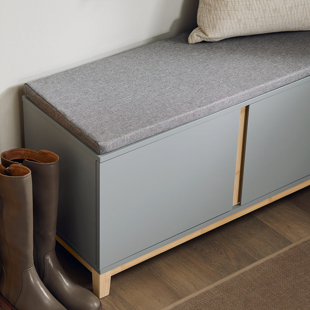 SoBuy FSR117-HG Banc pentru încălțăminte Bancă de depozitare Mobilier de pantofi pentru hol cu scaun tapițat și 2 uși
