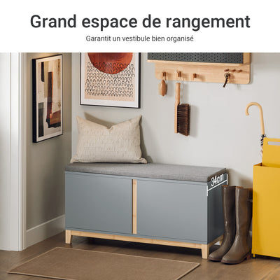 SoBuy FSR117-HG Banc pentru încălțăminte Bancă de depozitare Mobilier de pantofi pentru hol cu scaun tapițat și 2 uși