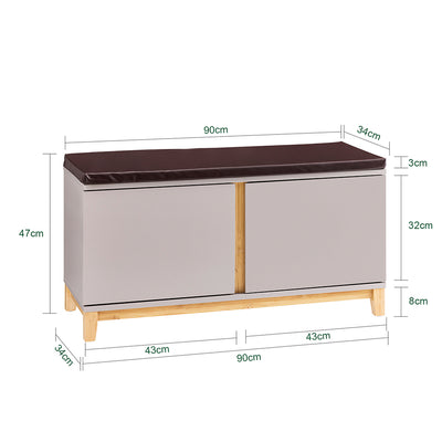 SoBuy FSR188-N Banchetă pentru Pantofi cu Pernă Căptușită, 2 Uși și 4 Compartimente Deschise pentru Intrare – 104x35x47 cm, Natural