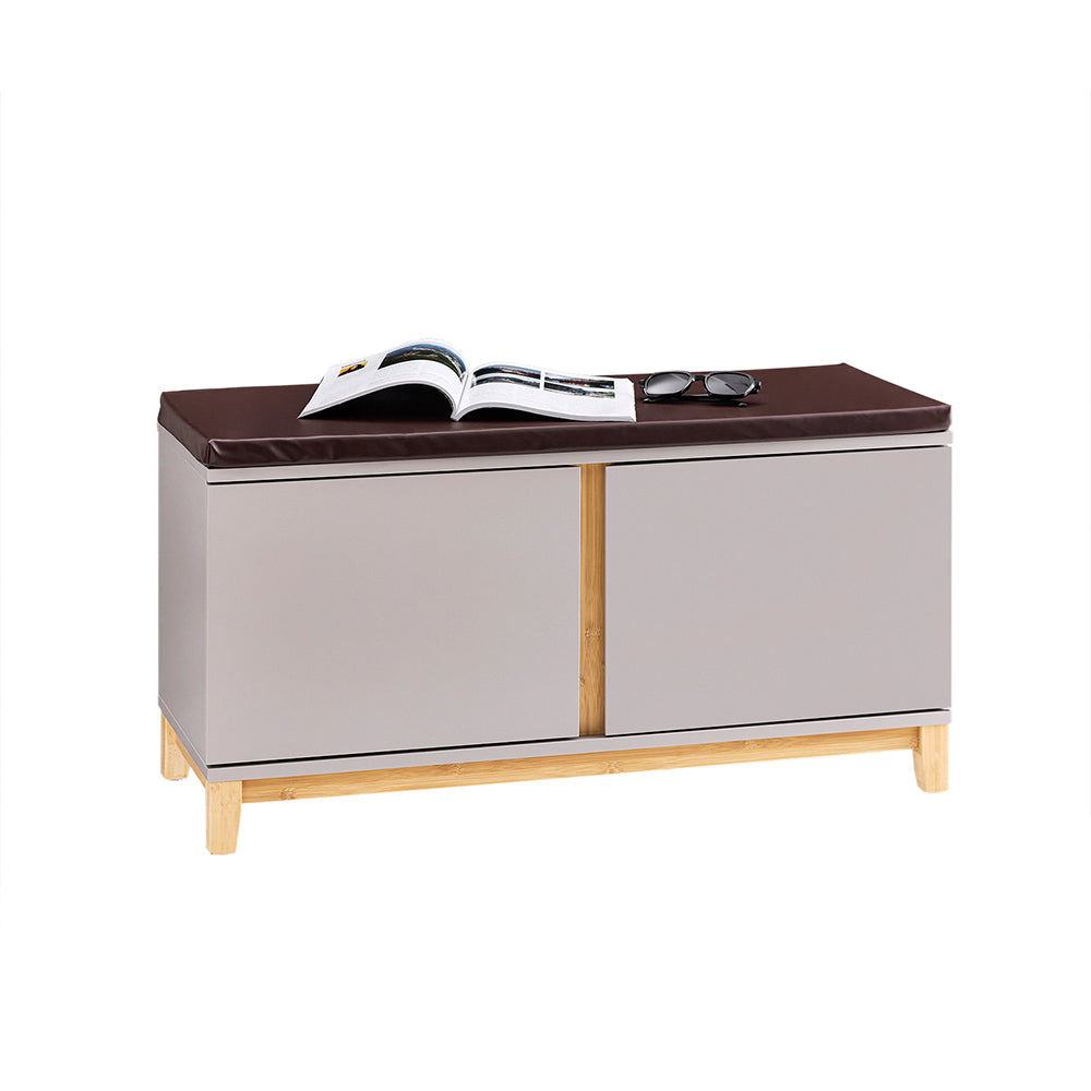 SoBuy FSR117-KA Banc à Chaussures avec Coussin Amovible – 2 Portes, Étagères Réglables, 4 Compartiments, 150 kg, 104×35×47 cm